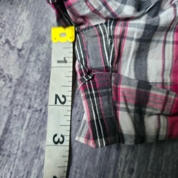 Y2K Vtg Mix & Co Plaid Pink Gray White Women Casual Shorts Size M Button Detail - Picture 6 of 6